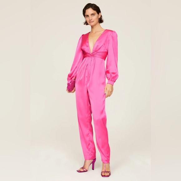 Ieena Mac Duggal satin twist pink jumpsuit - Picture 1 of 12
